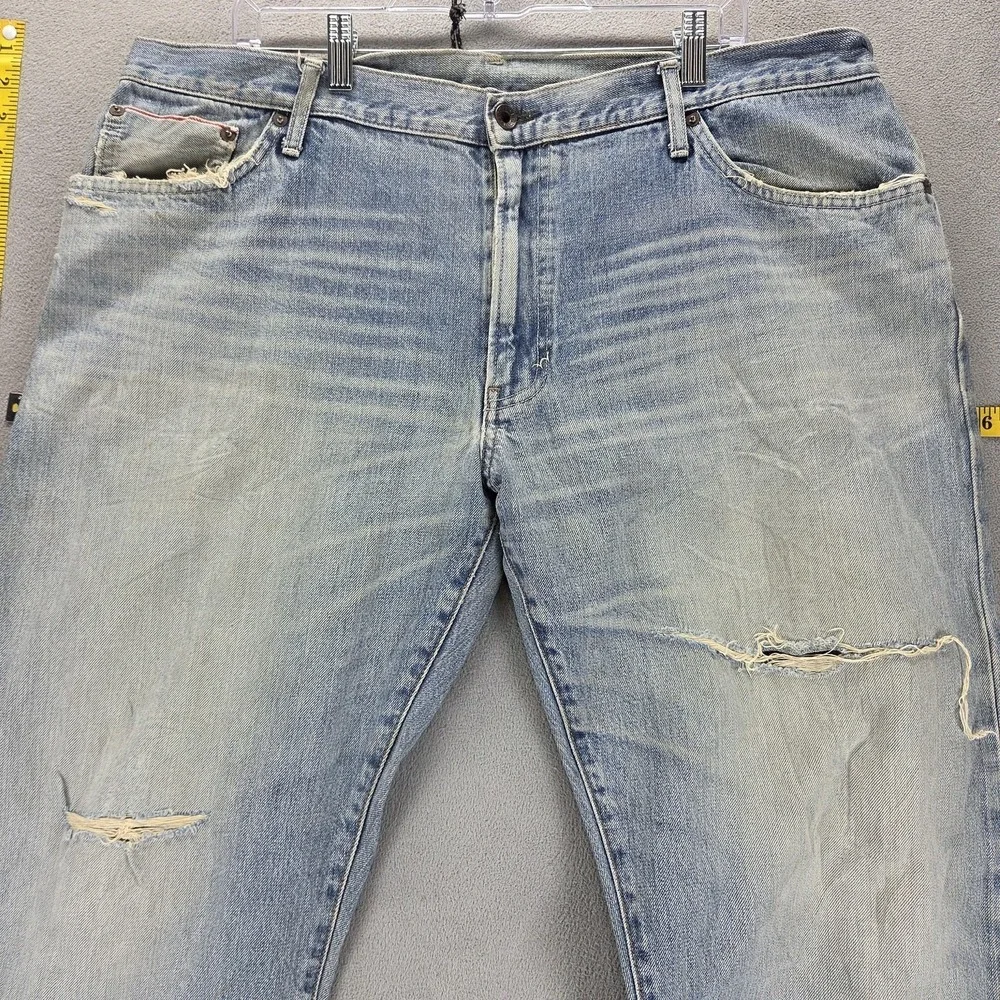 Edwin Jeans Mens 40x38 Blue Selvedge 505S Thrashed Whiskers Light Wash